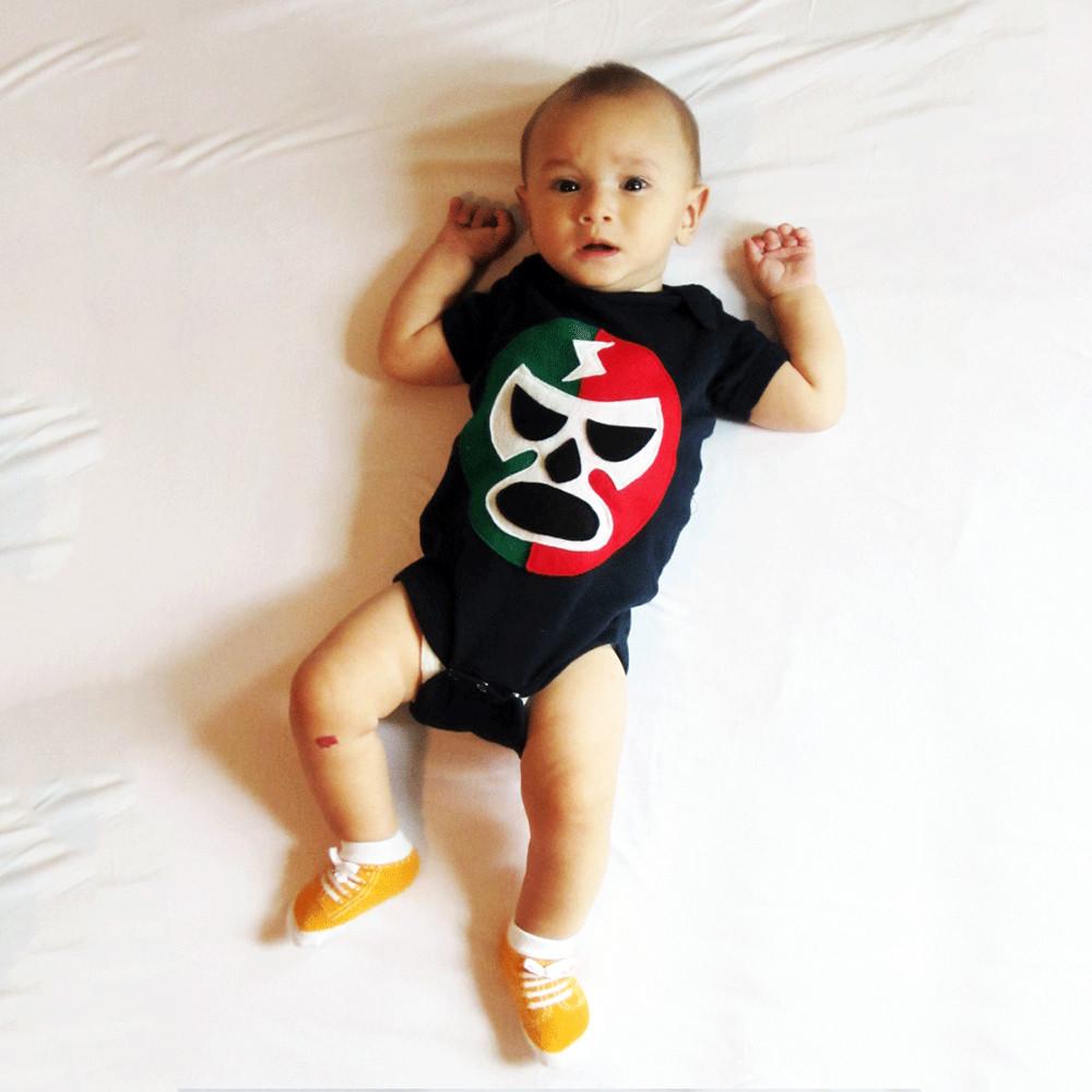 Baby Onesie - Luchador Rojo + Verde - Red + Green Mexican Wrestler