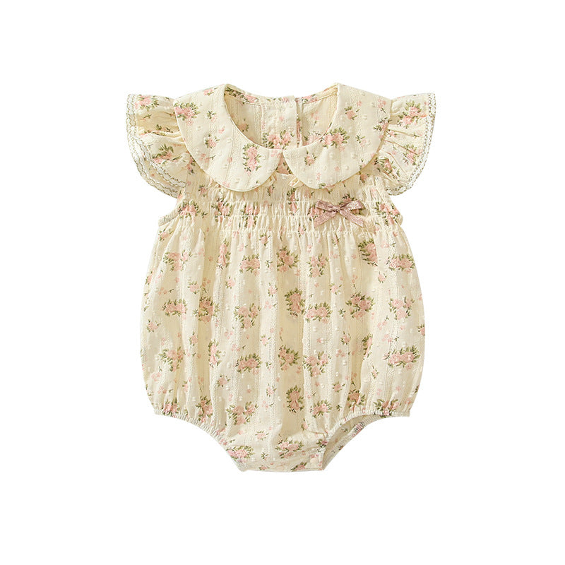 Summer Arrival Baby Girls Fly Sleeves Cute Floral Pattern Onesies