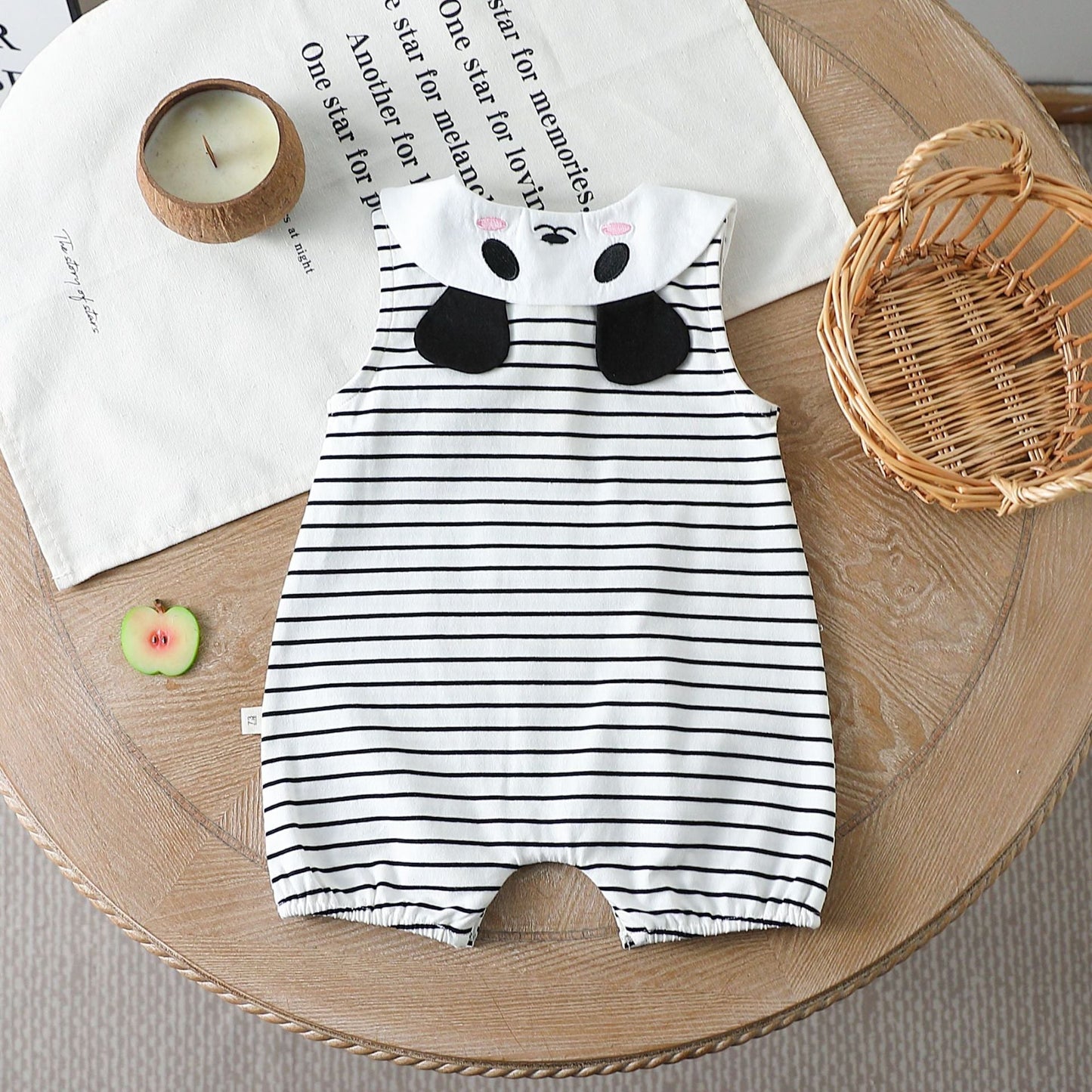 Summer Arrival Baby Unisex Short Sleeves Striped Pattern Cartoon Panda