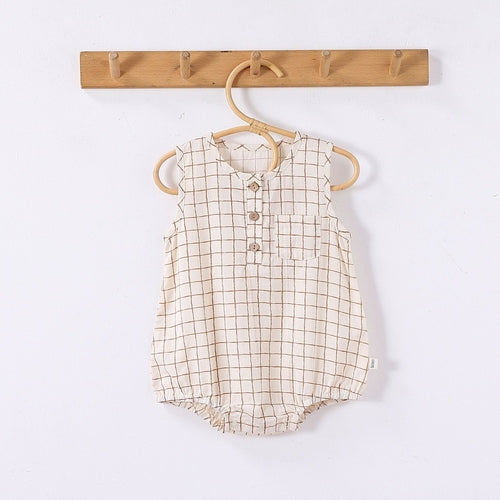 Summer Arrival Baby Unisex Short Sleeves Plaid Pattern Onesies