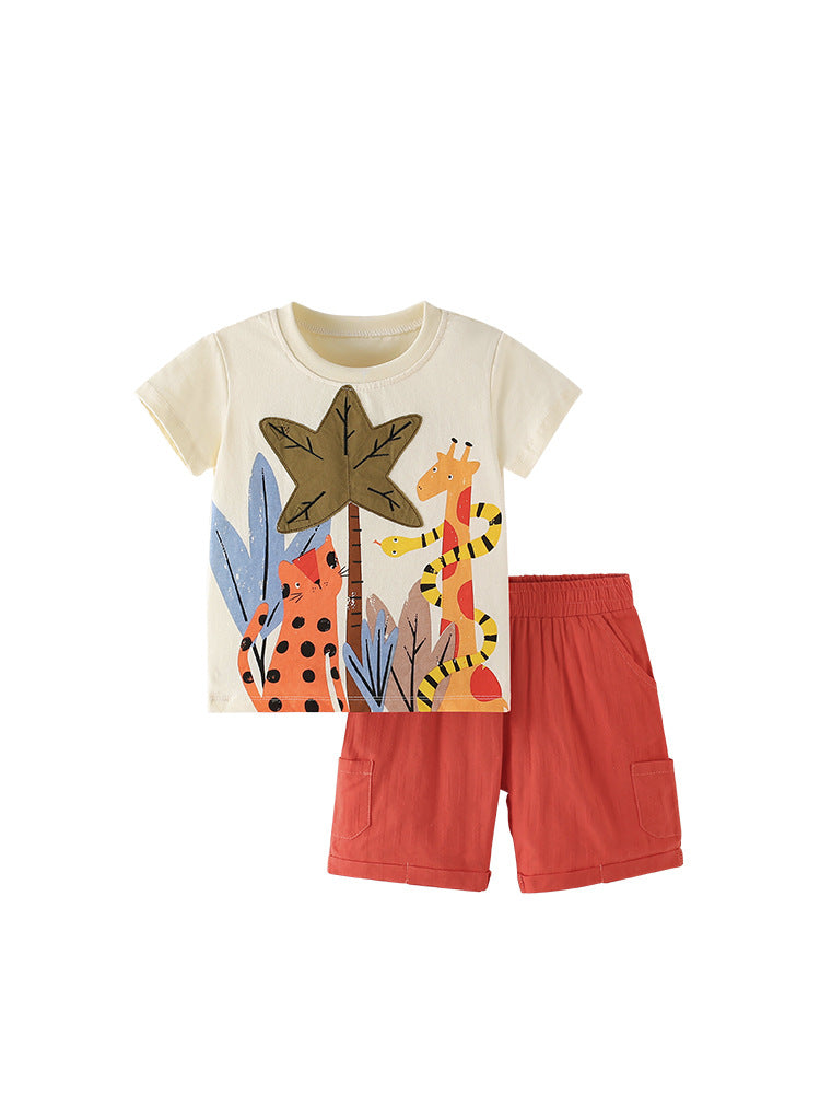 Summer Baby Kids Jungle Animals Cartoon Pattern T-shirt and Shorts