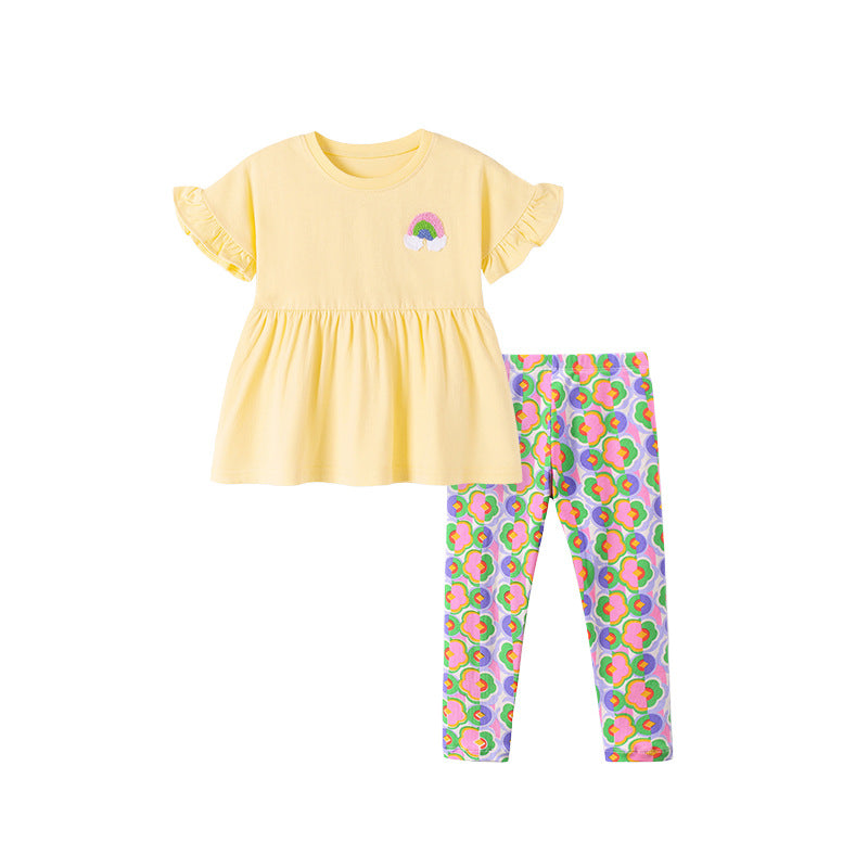 Summer Baby Kids Rainbow Pattern Dress and Color Patchwork Flowers