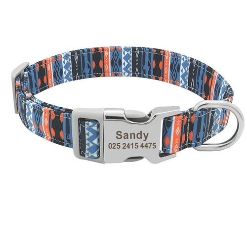 Custom Dog Collar Nylon Floral Engraved Pet Puppy