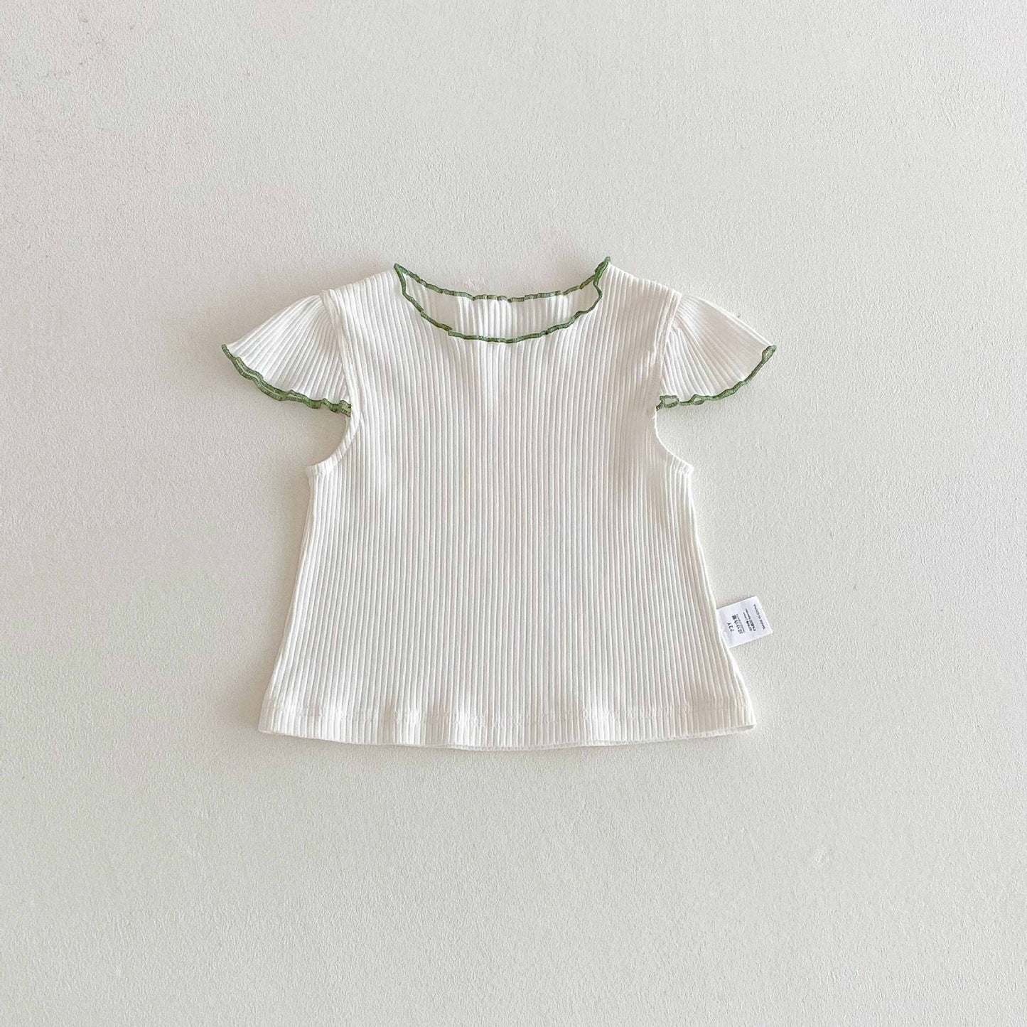 Summer Baby Kids Girls Fly Sleeves Knitted T-Shirt and Floral Strap