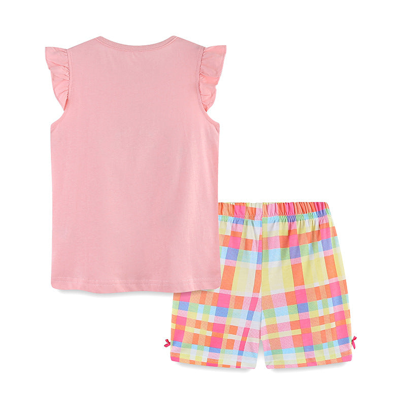 Summer Baby Kids Cartoon Jellyfish Pattern Vest and Plaid Shorts
