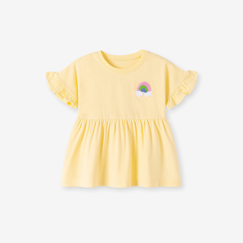 Summer Baby Kids Rainbow Pattern Dress and Color Patchwork Flowers