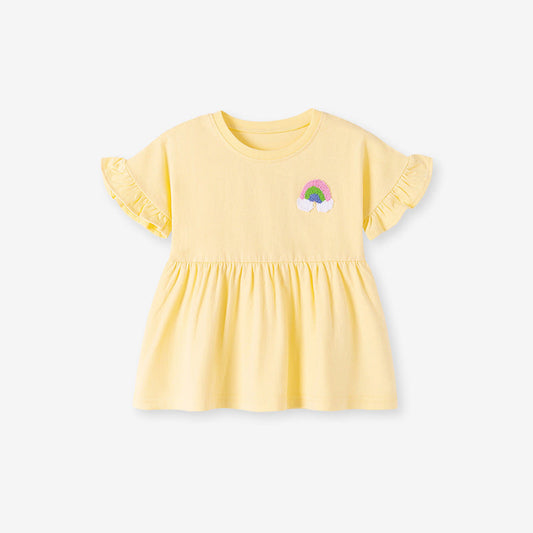 Summer Baby Kids Rainbow Pattern Dress and Color Patchwork Flowers