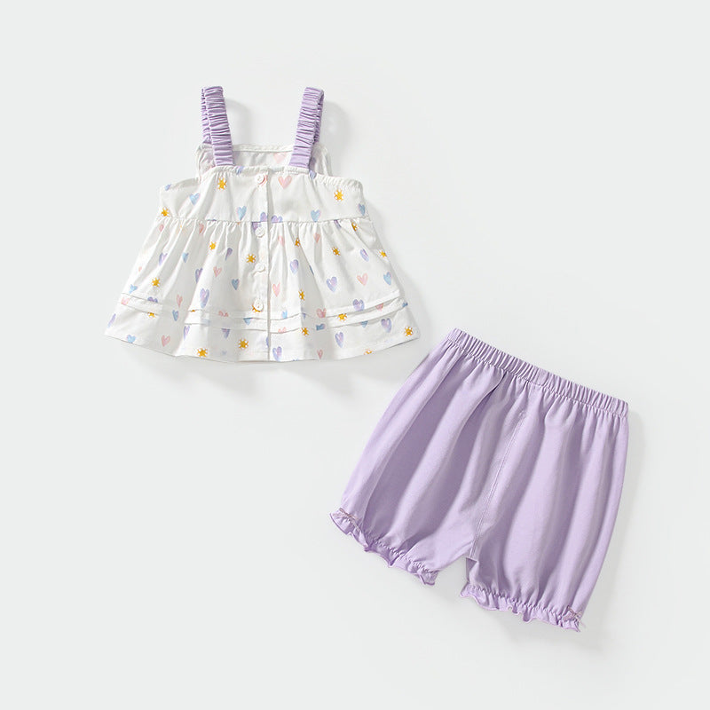 Summer Baby Kids Hearts Pattern Sleeveless Top Vest and Shorts
