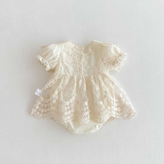Summer Arrival Baby Girls Cute Solid Color Short Sleeves Floral Tulle