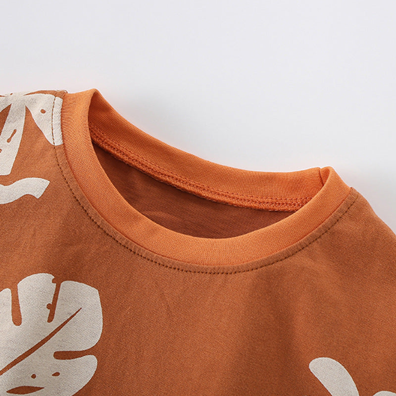 Summer Baby Kids Leaves Pattern T-shirt and Shorts Clothing Set for
