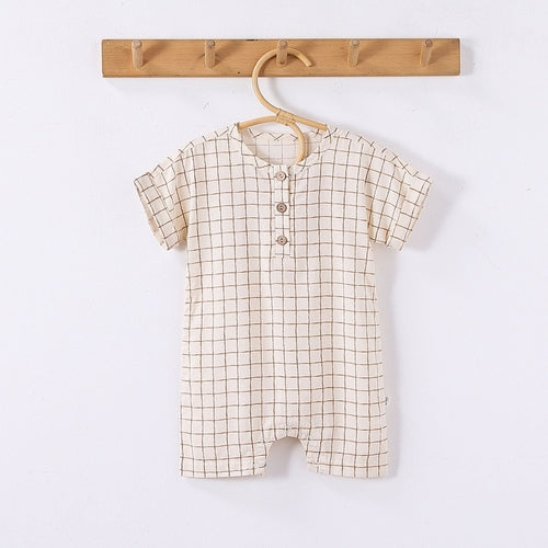 Summer Arrival Baby Unisex Short Sleeves Plaid Pattern Onesies