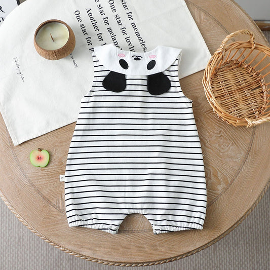Summer Arrival Baby Unisex Short Sleeves Striped Pattern Cartoon Panda
