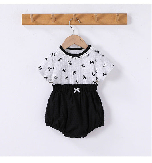 Summer Arrival Baby Girls Short Sleeves Butterfly-Bows Pattern Top and