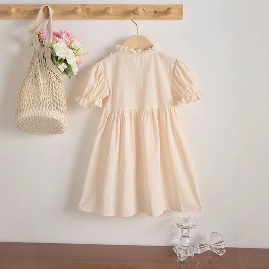 Summer Baby Kids Girls Short Sleeves Lace and Flowers Embroidered