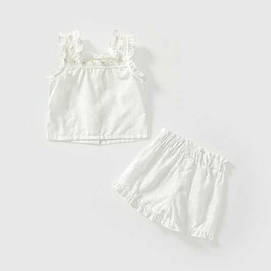 Summer Baby Kids Flowers Pattern Sleeveless Top Vest and Shorts