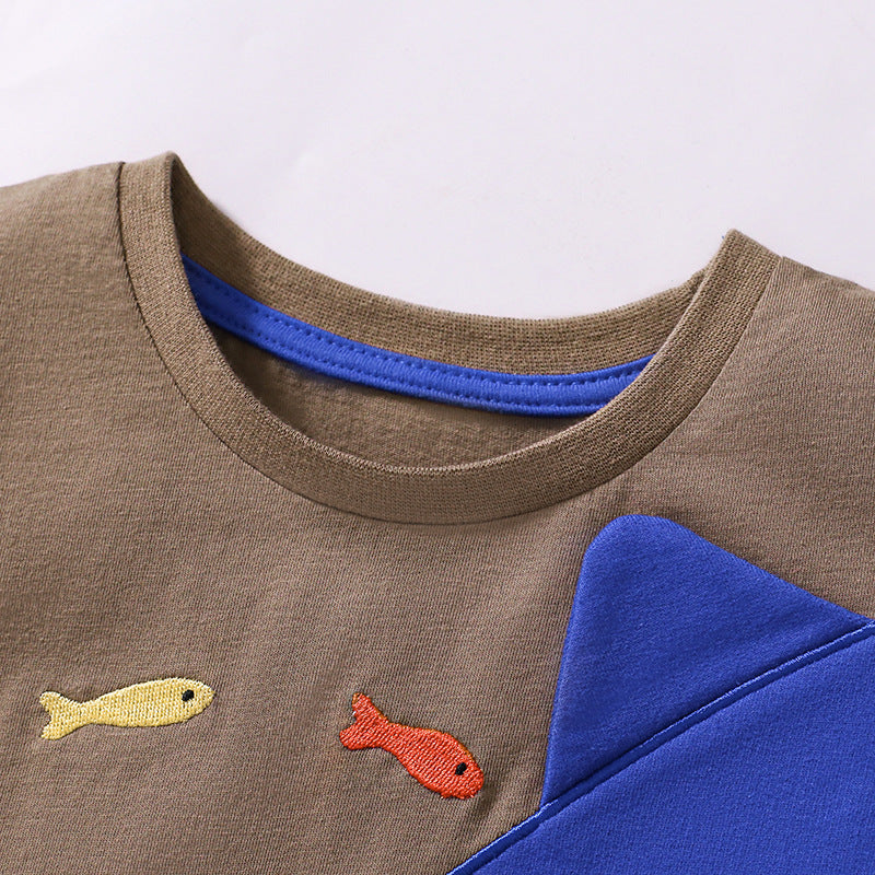 Summer Baby Kids Shark Cartoon Pattern T-shirt and Shorts Clothing Set