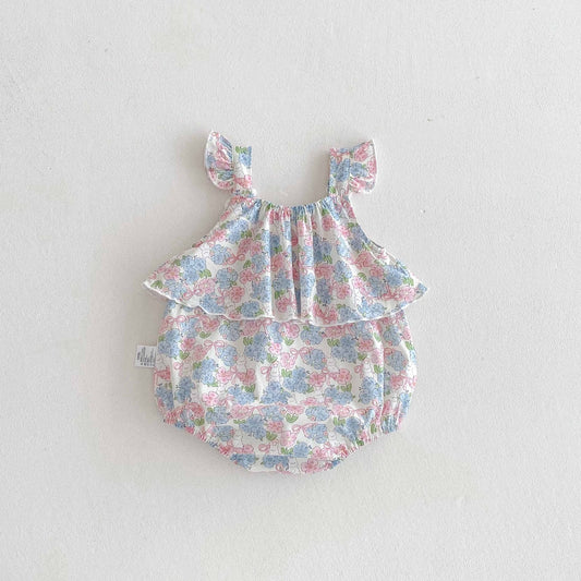 Summer Arrival Baby Girls Cute Floral Sleeveless Ruffle Design Onesies