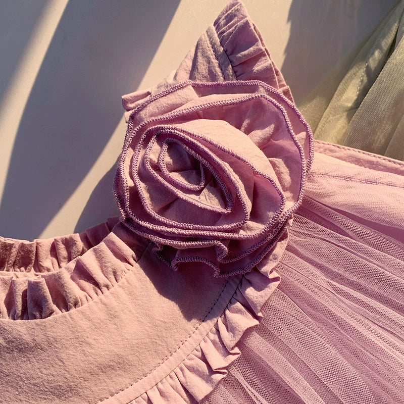Summer Arrival Sleeveless Solid Color Tulle Dress for Stylish Girls