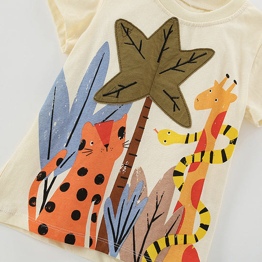 Summer Baby Kids Jungle Animals Cartoon Pattern T-shirt and Shorts