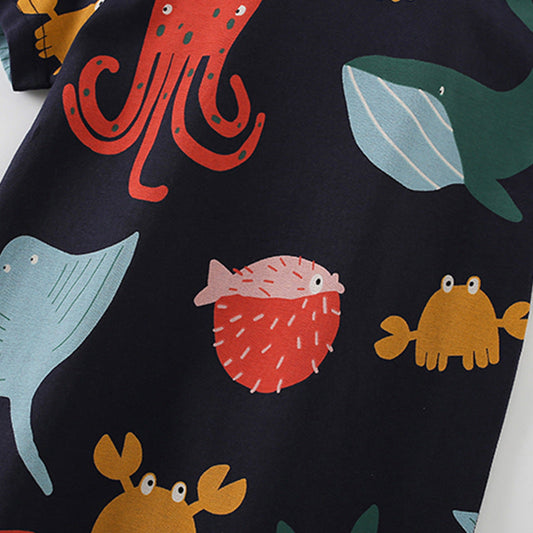 Summer Baby Kids Marine Animals Cartoon Pattern T-shirt and Shorts