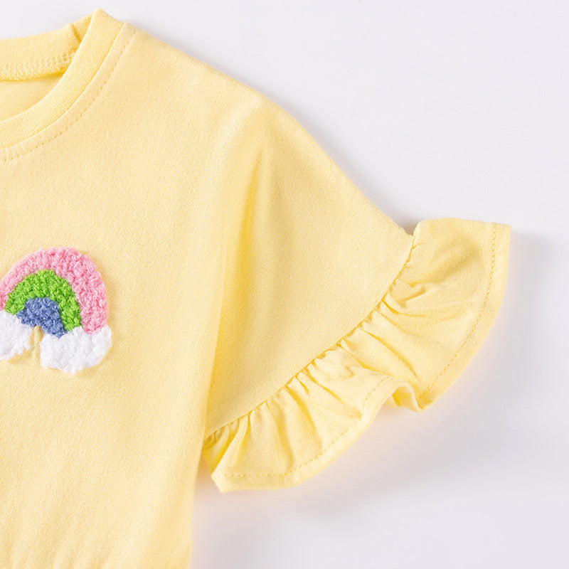 Summer Baby Kids Rainbow Pattern Dress and Color Patchwork Flowers