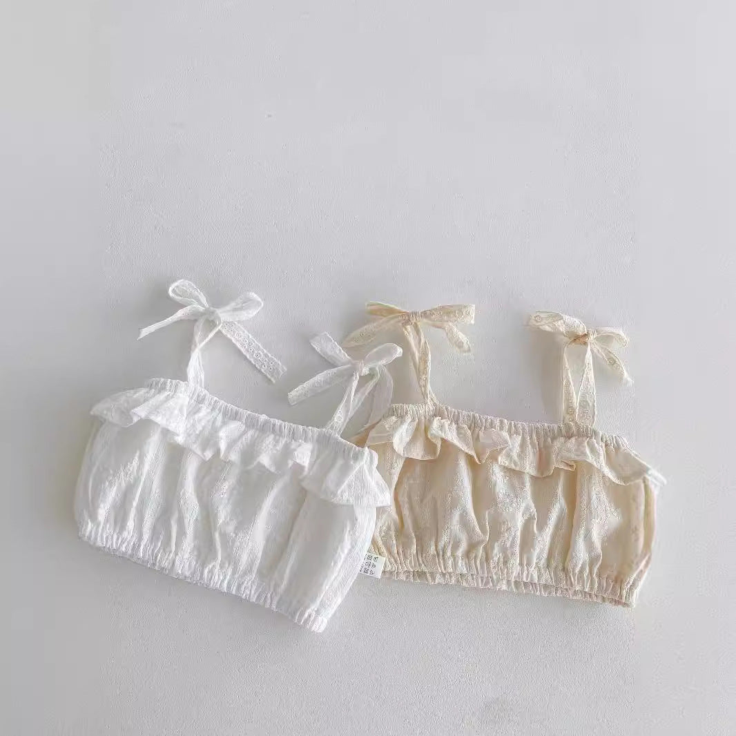Summer Hot Selling Baby Girls Sleeveless Floral Embroidery Solid Color