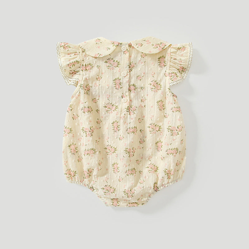 Summer Arrival Baby Girls Fly Sleeves Cute Floral Pattern Onesies