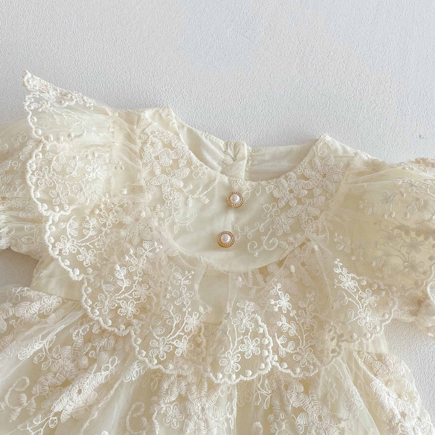 Summer Arrival Baby Girls Cute Solid Color Short Sleeves Floral Tulle
