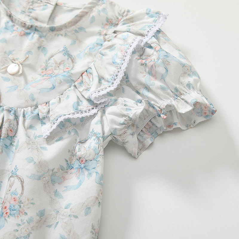 Summer Baby Kids Floral Pattern Dress and Plain Shorts Clothing Set