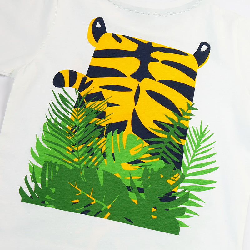 Summer Baby Kids Tiger Cartoon Pattern T-shirt and Shorts Clothing Set