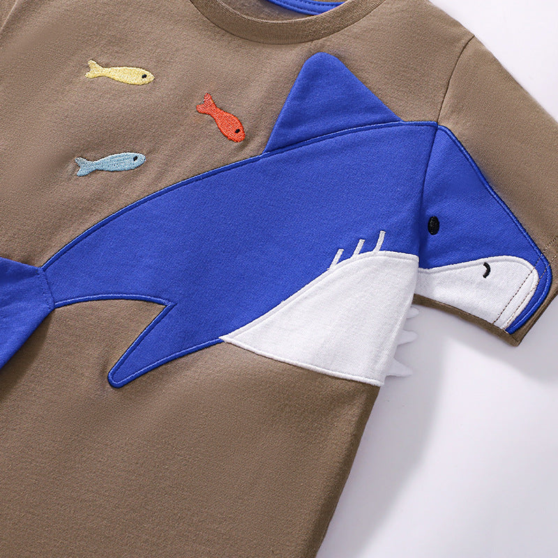 Summer Baby Kids Shark Cartoon Pattern T-shirt and Shorts Clothing Set