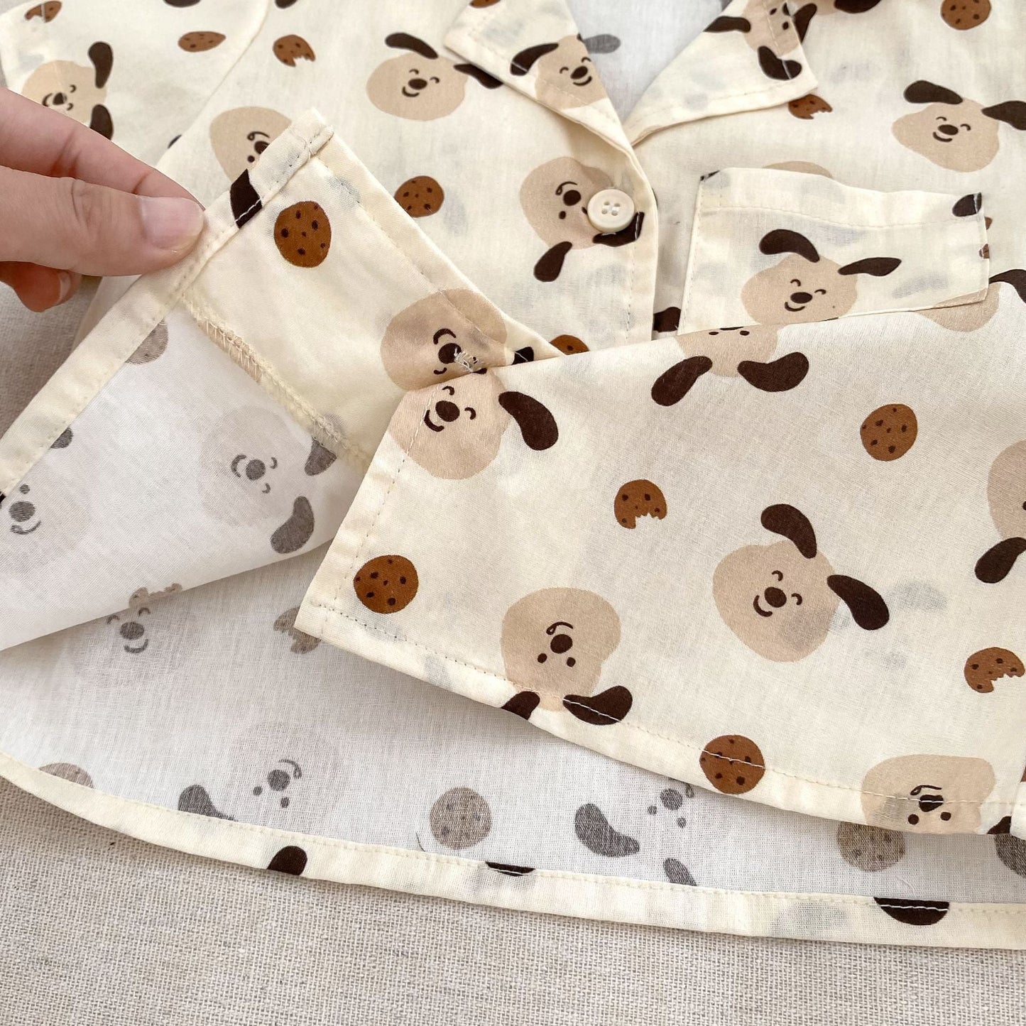 Summer Baby Kids Puppy Cartoon Pattern Single Breasted Shirt and Brown