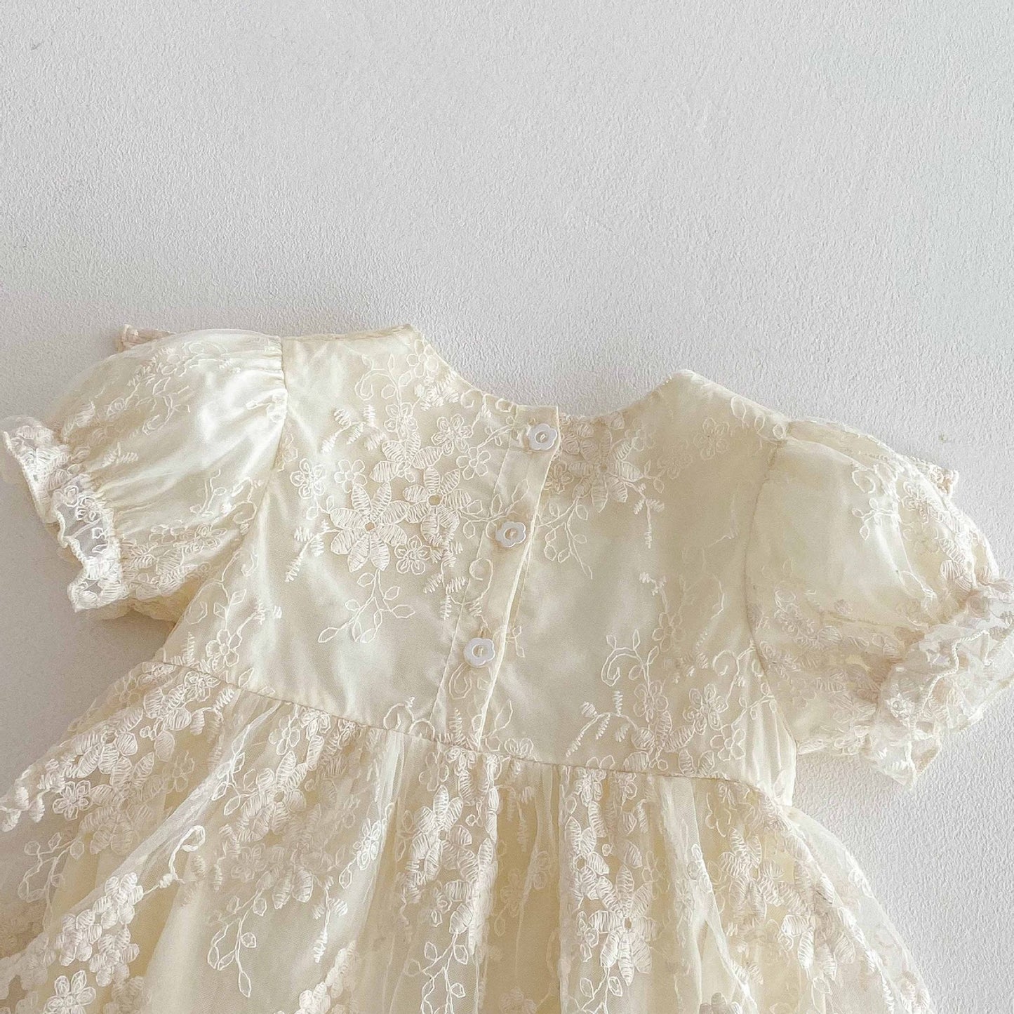 Summer Arrival Baby Girls Cute Solid Color Short Sleeves Floral Tulle