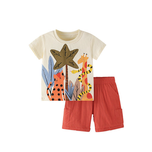 Summer Baby Kids Jungle Animals Cartoon Pattern T-shirt and Shorts