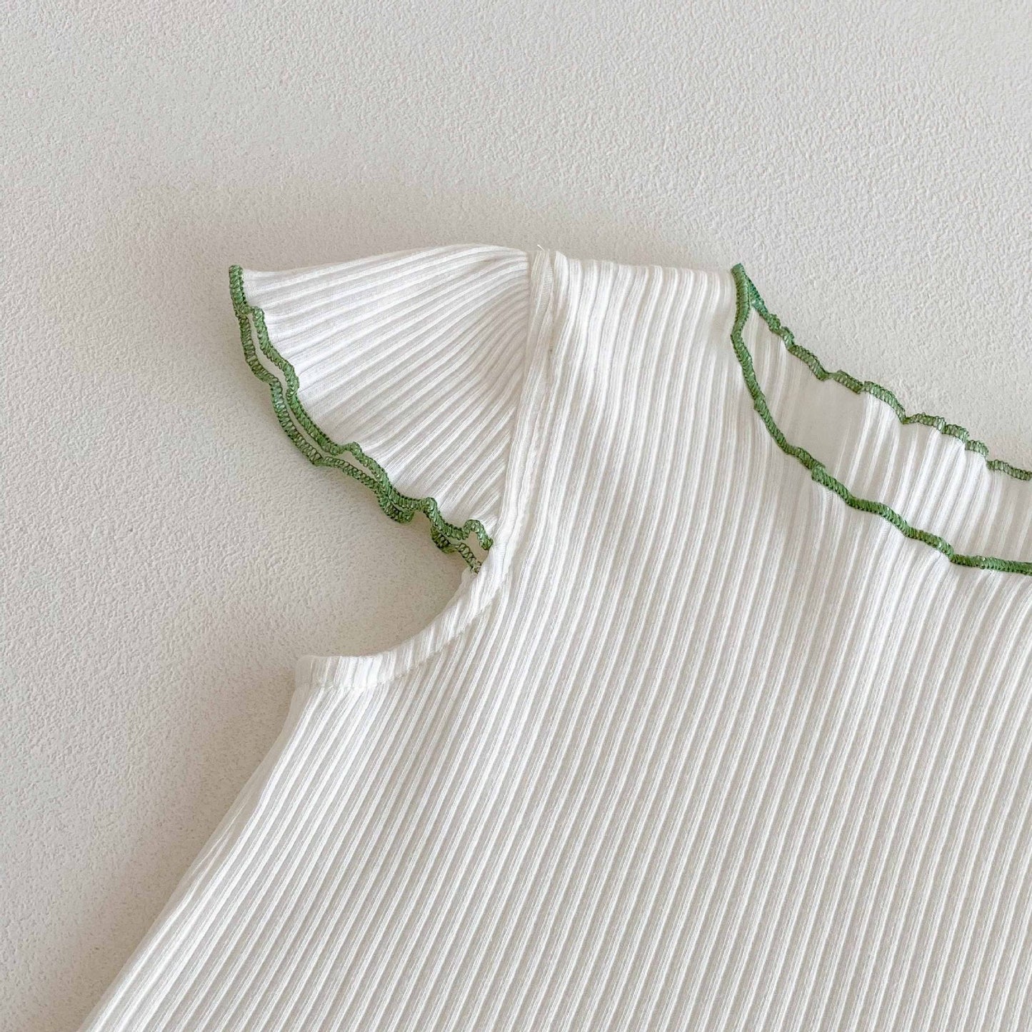 Summer Baby Kids Girls Fly Sleeves Knitted T-Shirt and Floral Strap