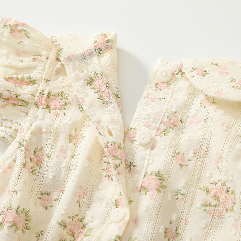Summer Arrival Baby Girls Fly Sleeves Cute Floral Pattern Onesies