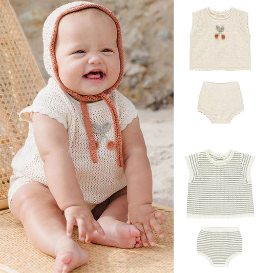 Summer Arrival Baby Unisex Sleeveless Knitted Top Vest and Bloomers