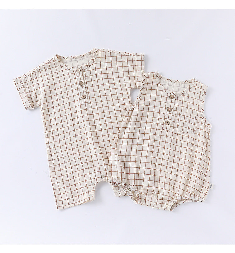 Summer Arrival Baby Unisex Short Sleeves Plaid Pattern Onesies