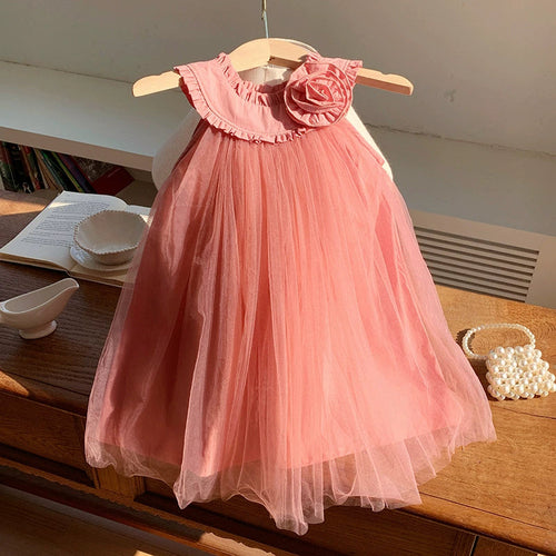 Summer Arrival Sleeveless Solid Color Tulle Dress for Stylish Girls