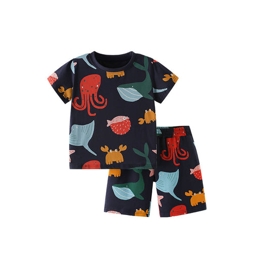 Summer Baby Kids Marine Animals Cartoon Pattern T-shirt and Shorts