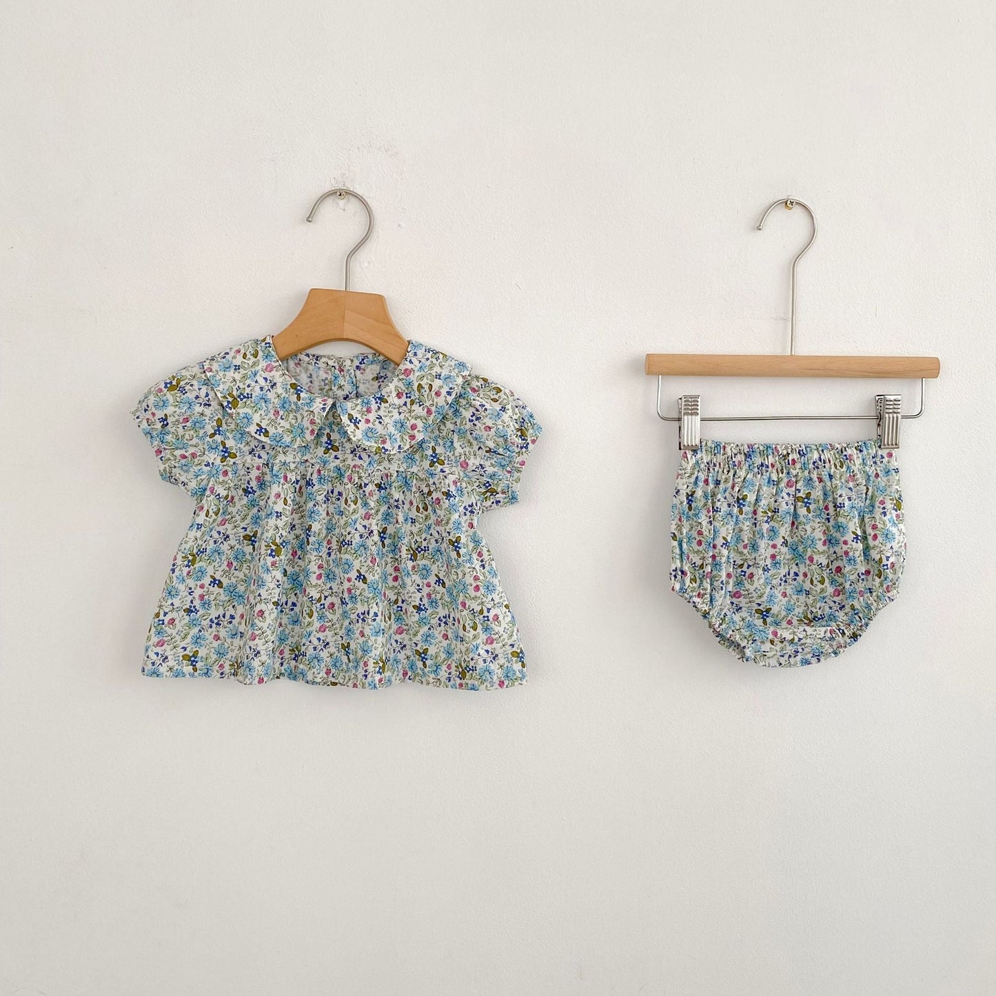 Summer Arrival Baby Girls Short Sleeves Floral Top Dress and Bloomers
