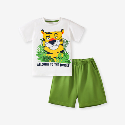 Summer Baby Kids Tiger Cartoon Pattern T-shirt and Shorts Clothing Set