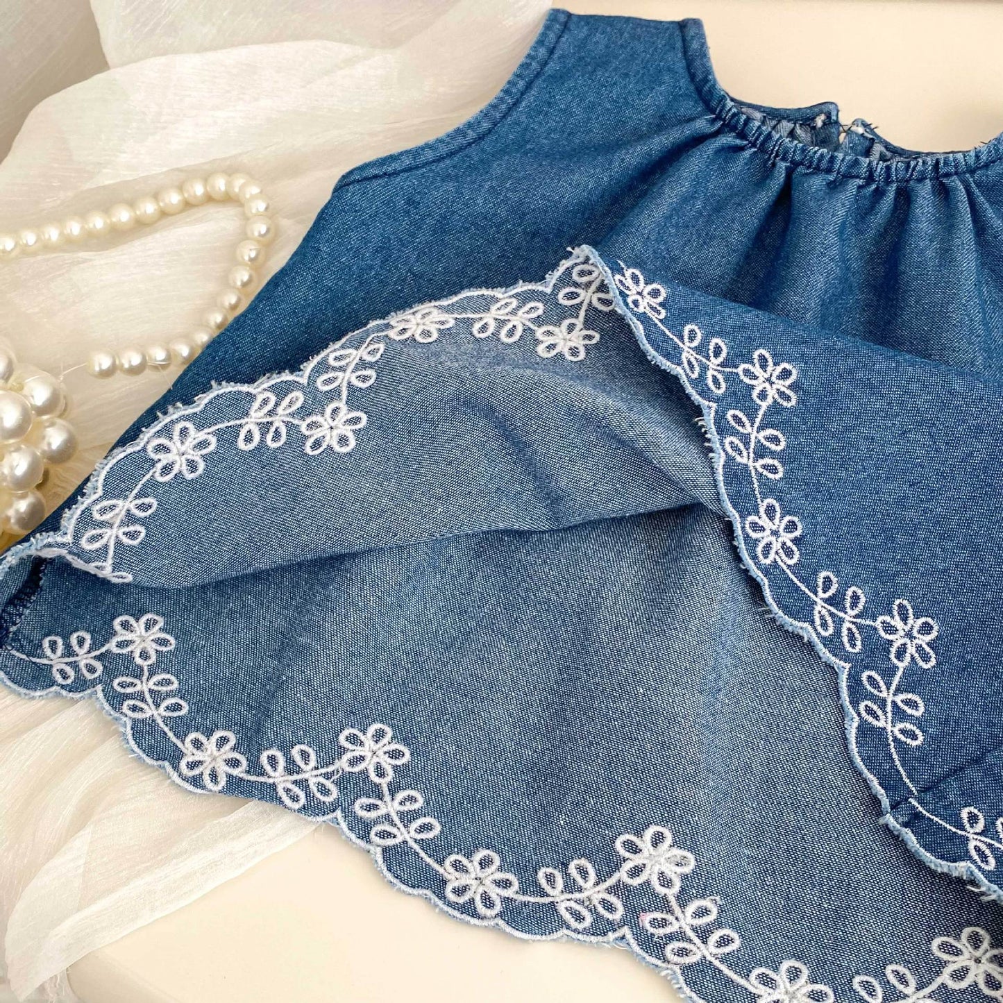Summer Baby Kids Girls Flowers Pattern Embroidered Sleeveless Top and