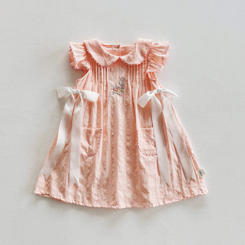 Summer Arrival Baby Kids Girls Fly Sleeves Cake Pattern Embroidered