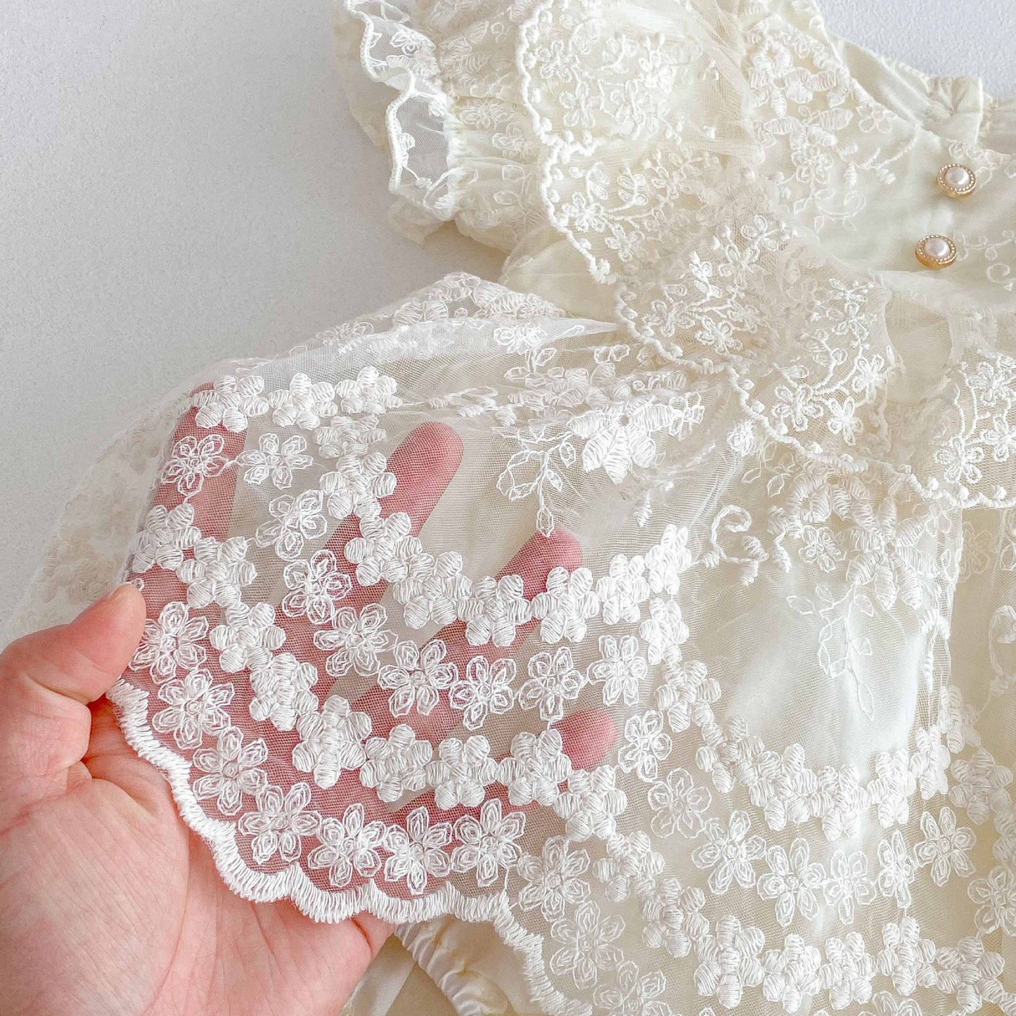 Summer Arrival Baby Girls Cute Solid Color Short Sleeves Floral Tulle