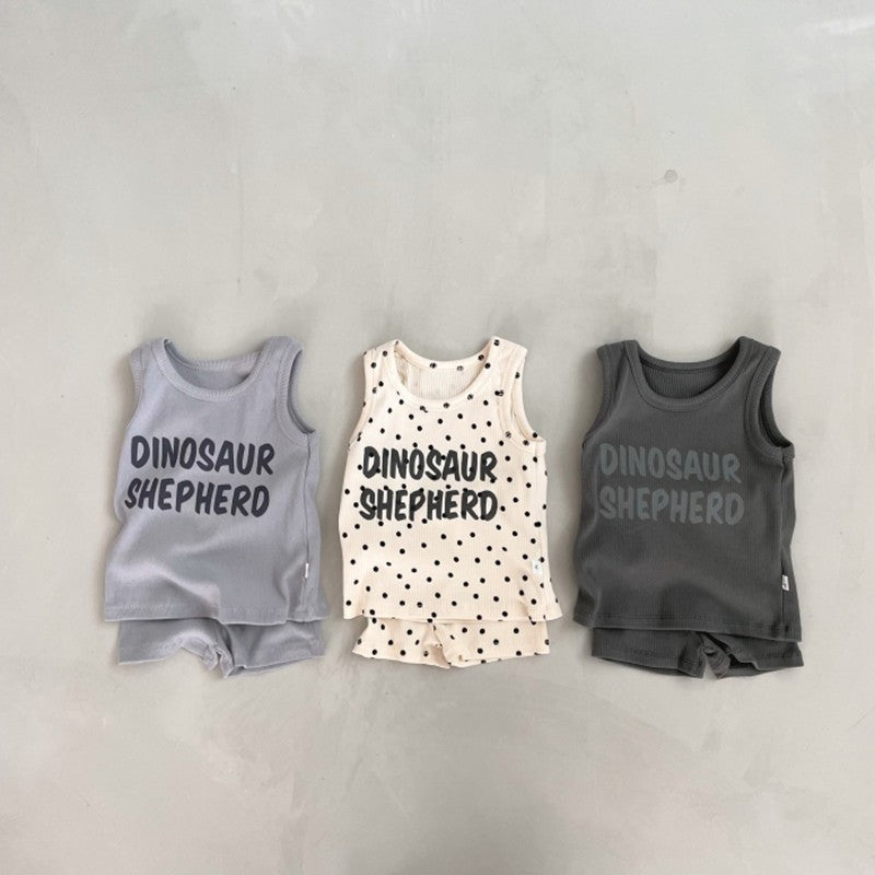 Summer Baby Kids Letters Pattern Sleeveless Vest and Plain Shorts