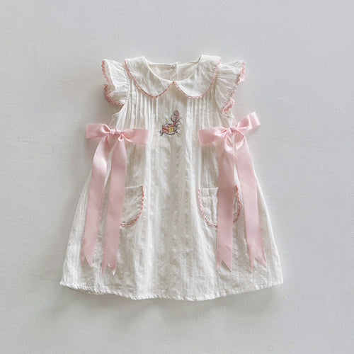 Summer Arrival Baby Kids Girls Fly Sleeves Cake Pattern Embroidered
