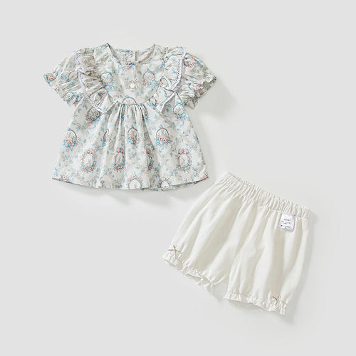 Summer Baby Kids Floral Pattern Dress and Plain Shorts Clothing Set