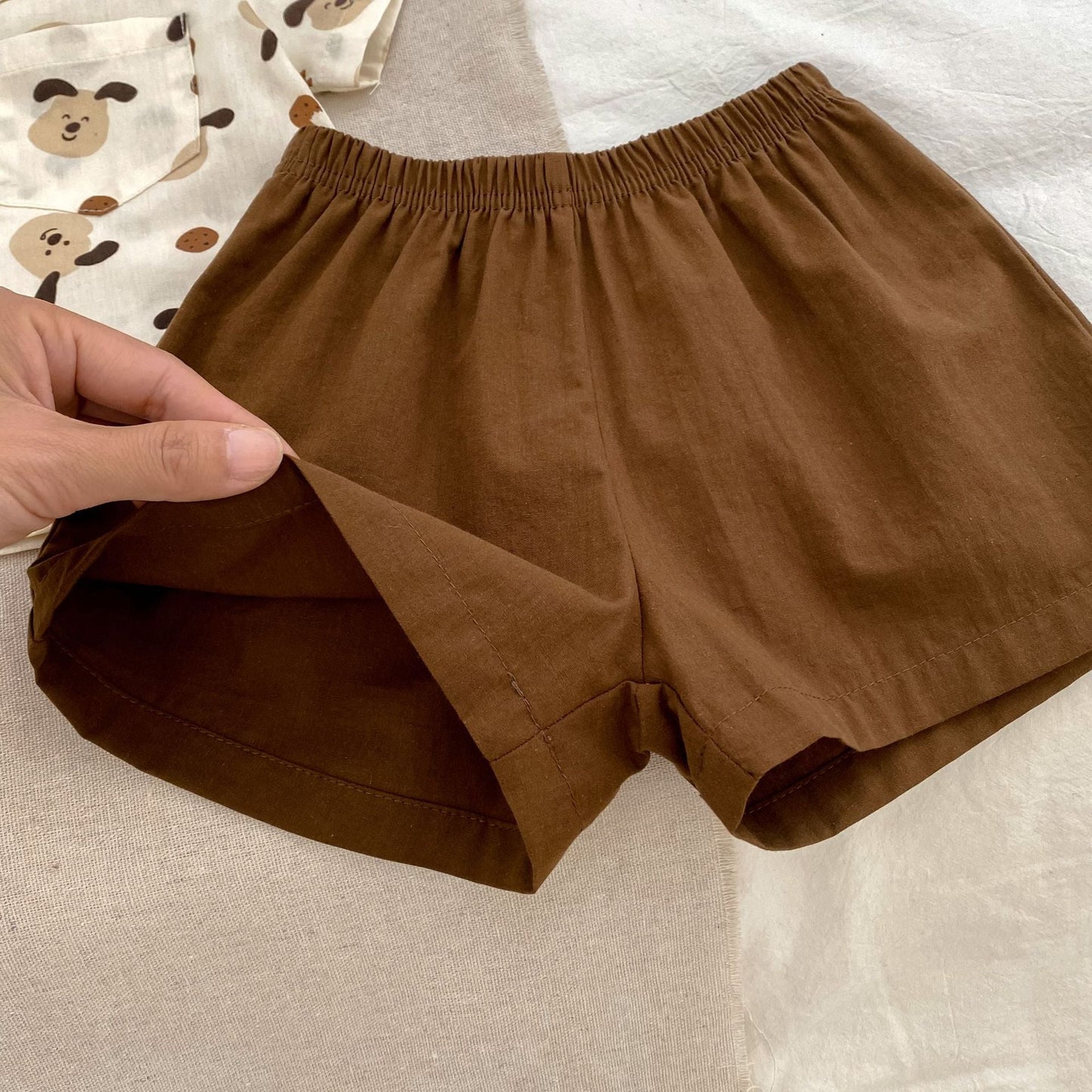 Summer Baby Kids Puppy Cartoon Pattern Single Breasted Shirt and Brown