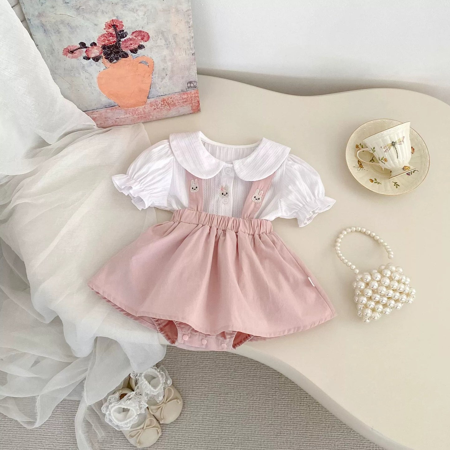 Summer Baby Kids Girls Rabbit Pattern Short Sleeves Top and Onesies